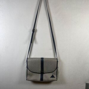 Vintage 1984 Liz Claiborne Crossbody Purse Made in Korea Navy Leather Trim Logo
